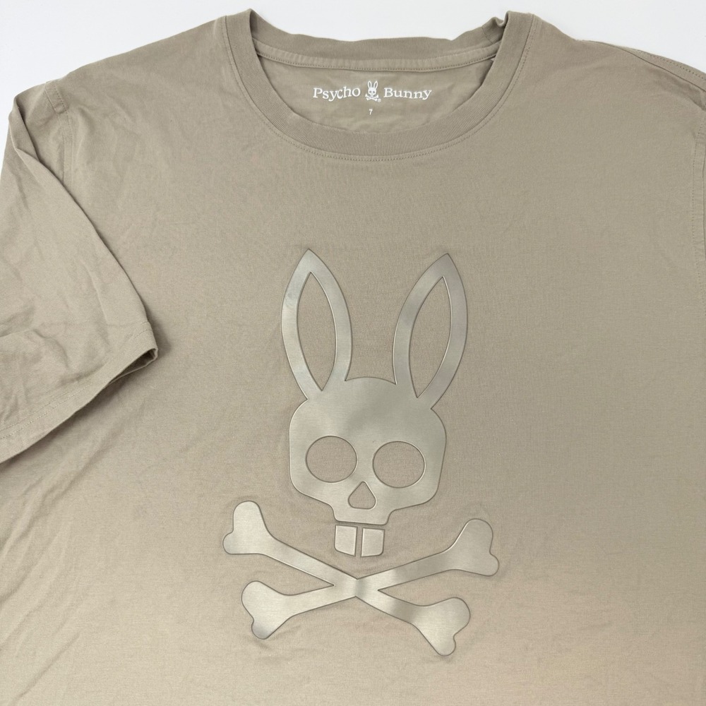 Psycho Bunny Mens Tan Cotton Graphic T-Shirt Metallic Logo Size 7 XXL
